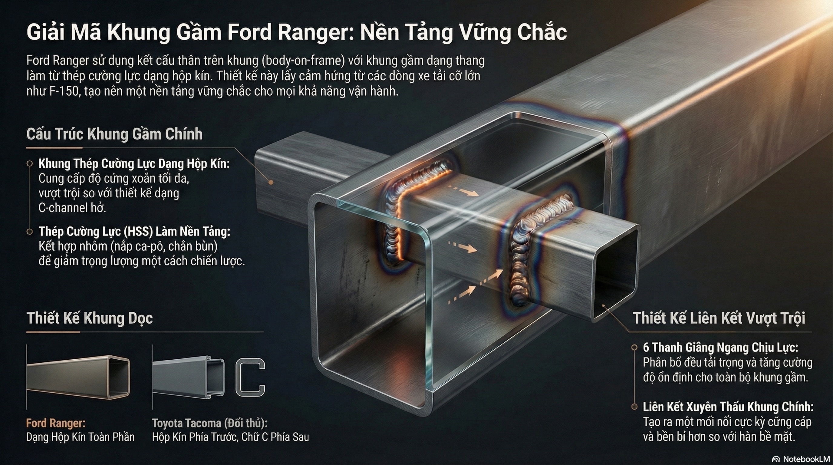 Cấu trúc khung gầm chính với 6 thanh giằng ngang